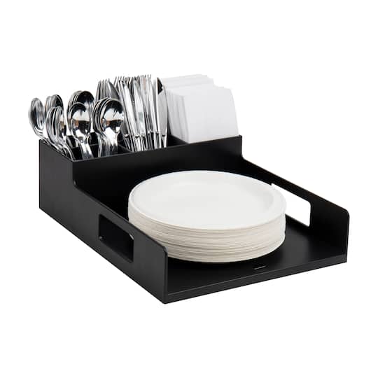 Mind Reader Black Plastic Utensil, Napkin & Plate Serving Tray